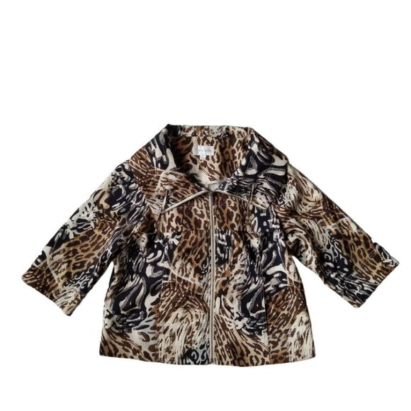 Erin London Vintage Animal Pattern Lightweight Zip Up Jacket Women's Size Medium - Picture 1 of 12